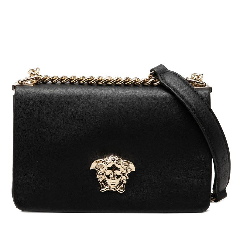 ヴェルサーチェ メデュ－サ フラップ チェーン ショルダーバッグ ブラック レザー レディース VERSACE【1-0275756】