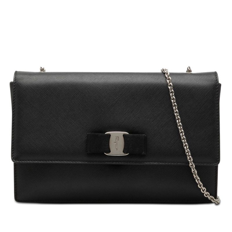 サルヴァトーレフェラガモ ヴァラ チェーン ショルダーバッグ AU21/D855 ブラック レザー レディース Salvatore Ferragamo【1-0276131】