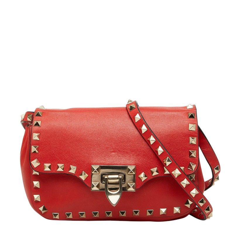 ヴァレンティノ ロックスタッズ 斜め掛け ショルダーバッグ レッド レザー レディース VALENTINO【1-0276306】