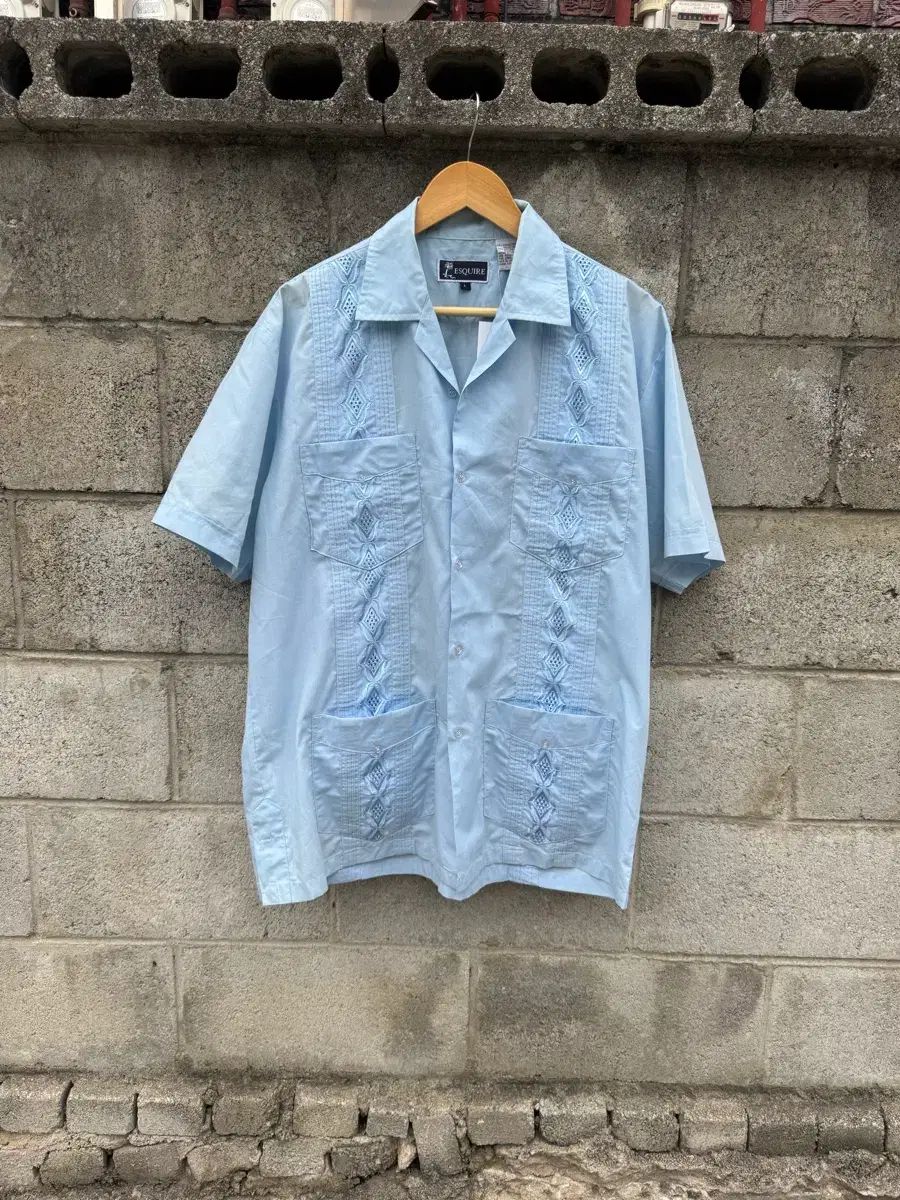 90s esquire ヴィンテージ キューバ グァジャベーラシャツ スカイブルー L