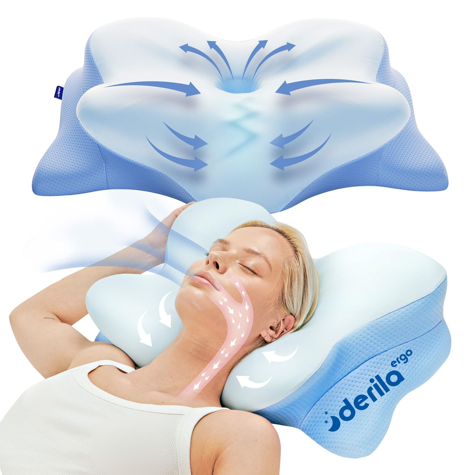 Derila Ergo 頚椎ネックピロー 睡眠用枕 輪郭形状記憶フォーム枕 背中用 横向き寝枕 21.25 x 14.25 x 4.75インチpms