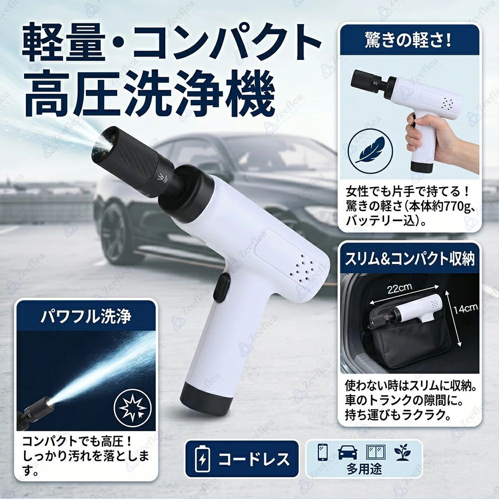 高圧洗浄機 コードレス ペットボトル 家庭用 USB-C充電式 水道接続不要