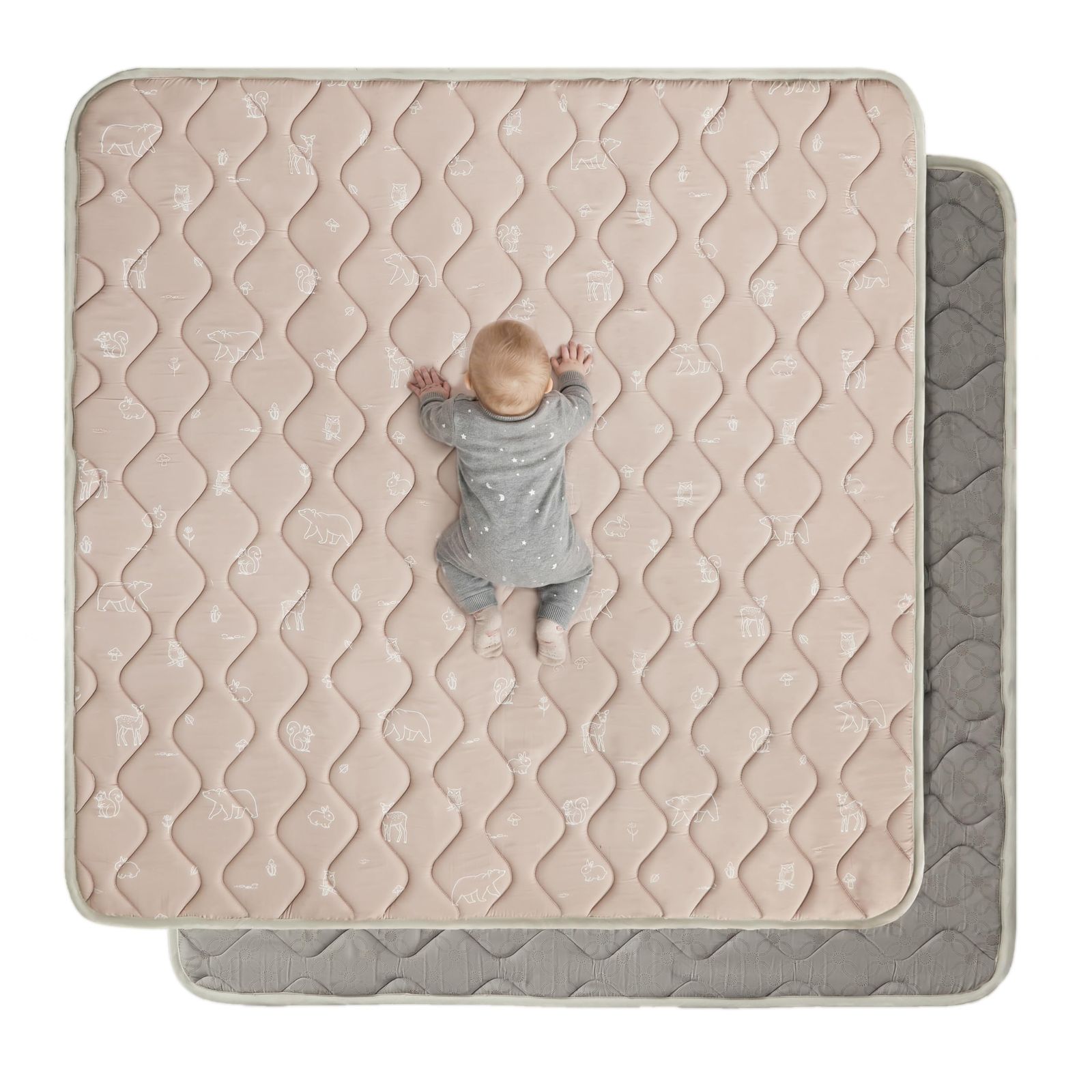 Fortella プレイマット ベビーマット 120×120cm 極厚2cm 防音 滑り止め 折りたたみ 赤ちゃん マット クッション 衝撃吸収 お昼寝 プレイペン用 ベビーサークル用 北欧風 おしゃれ 圧縮梱包 出産祝い (フォレスト/ブラ ec59aef8