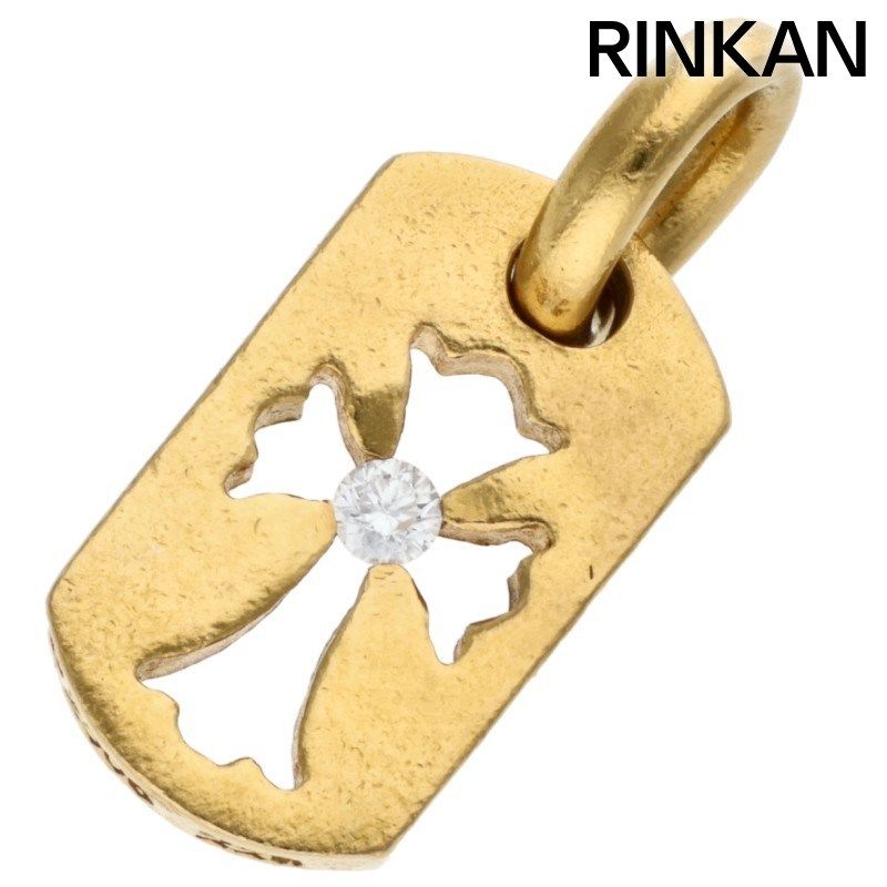 クロムハーツ 22K DT TNY CO CRS 1DIA/タイニーカットアウトクロスドッグタグ 1ダイヤ/チャーム/ゴールドネックレストップ メンズ