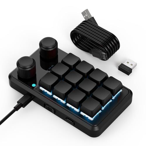 SIKAI CASE 2つノブ付け 片手キーボード マクロキーボード 12キー 3種接続 有線/ワイヤレス/Bluetooth接続 ゲーミングキーボード 3レイヤー メカニカル プログラム可能 RGB バックライト カスタマイズ可能 左手デバ 4a1a39d5