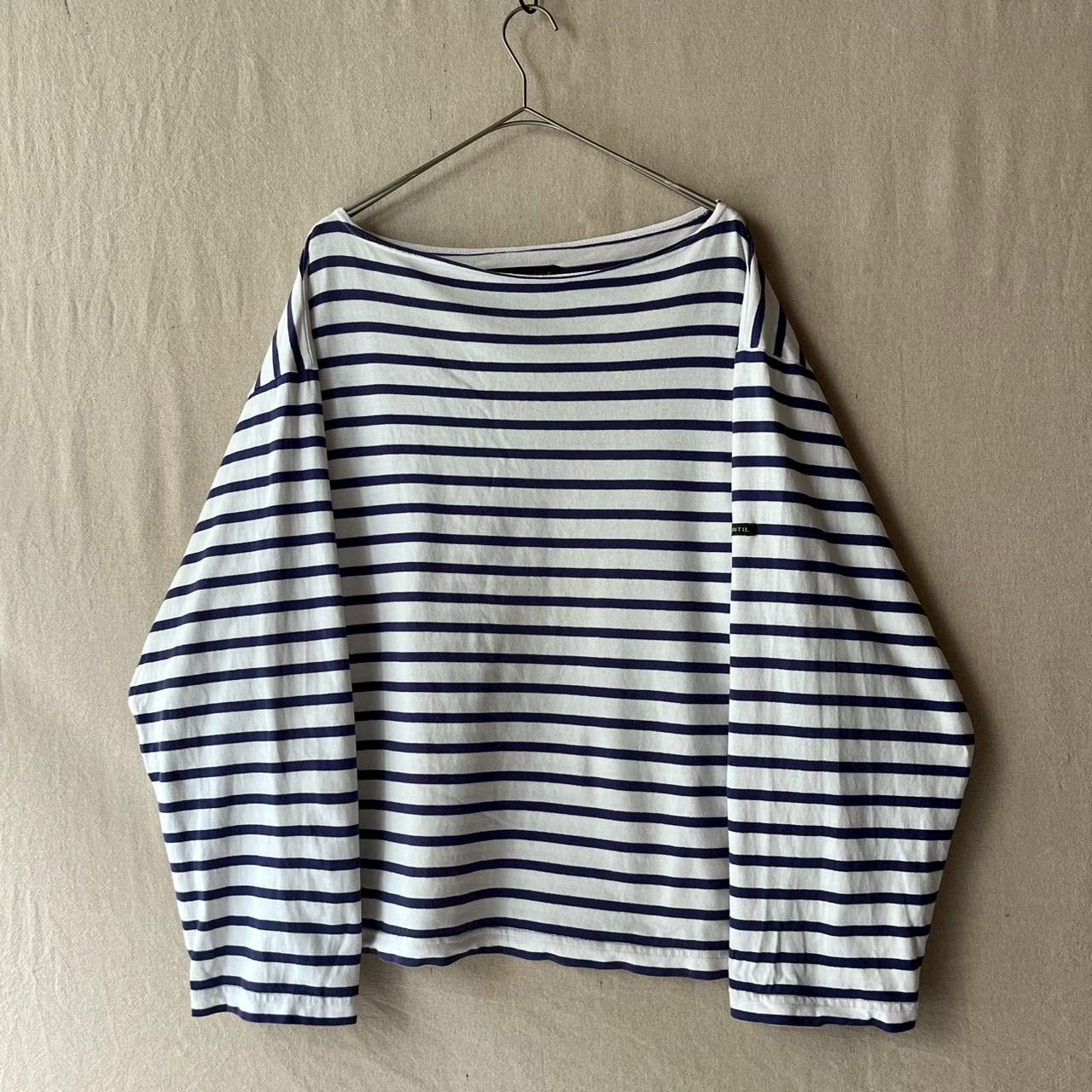 定価2.4万円 OUTIL バスク シャツ / 2 薄手 コットン ネイビー ホワイト ボーダー カットソー tricot aast T6-06100-9649