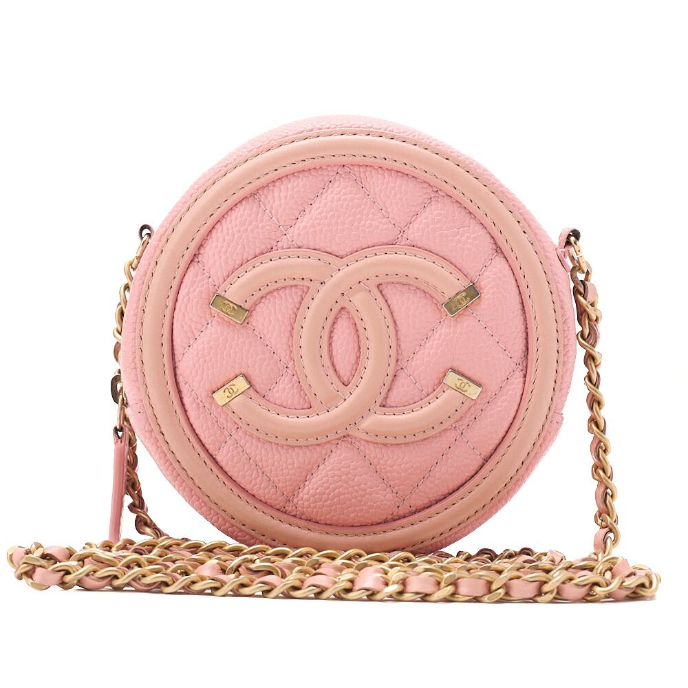 CHANEL シャネル キャビアスキン　マトラッセ　 CCフィリグリー 　チェーンショルダー　ピンク ゴールド金具 レディースバッグ ブランド【中古】【送料無料】