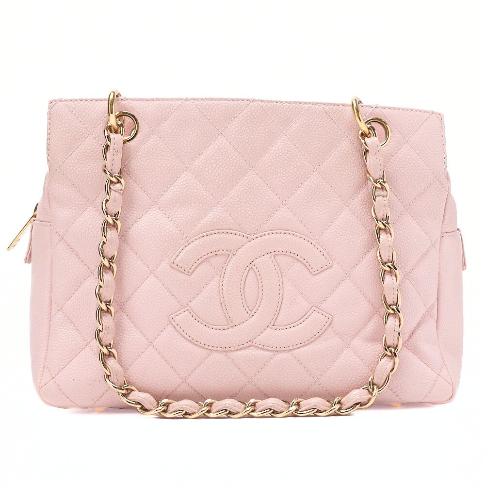 CHANEL シャネル　トートバッグ　マトラッセ　キャビアスキン　ピンク　 ダブルチェーン ショルダー　PTT　ゴールド金具　レディースバッグ　ブランド【中古】【送料無料】