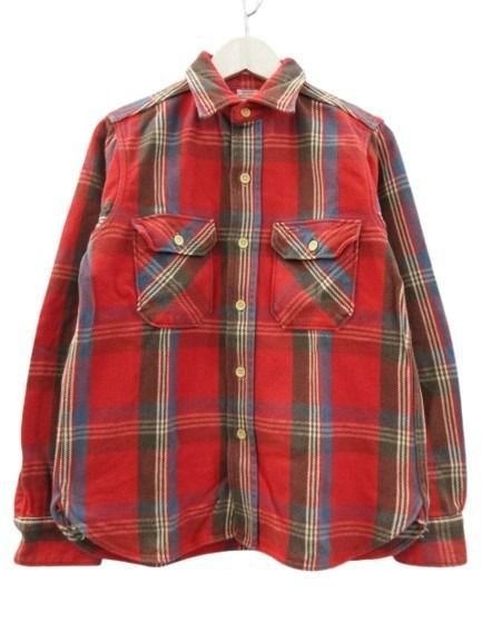 ウエアハウス WAREHOUSE ネルシャツ ヘビーコットン チェック 長袖 マチ付き レッド M