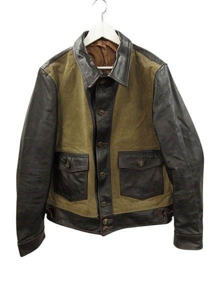 革ジャン ホースハイド キャンバス ジャケット 3XL 馬革 茶芯 カーキ ブラウン