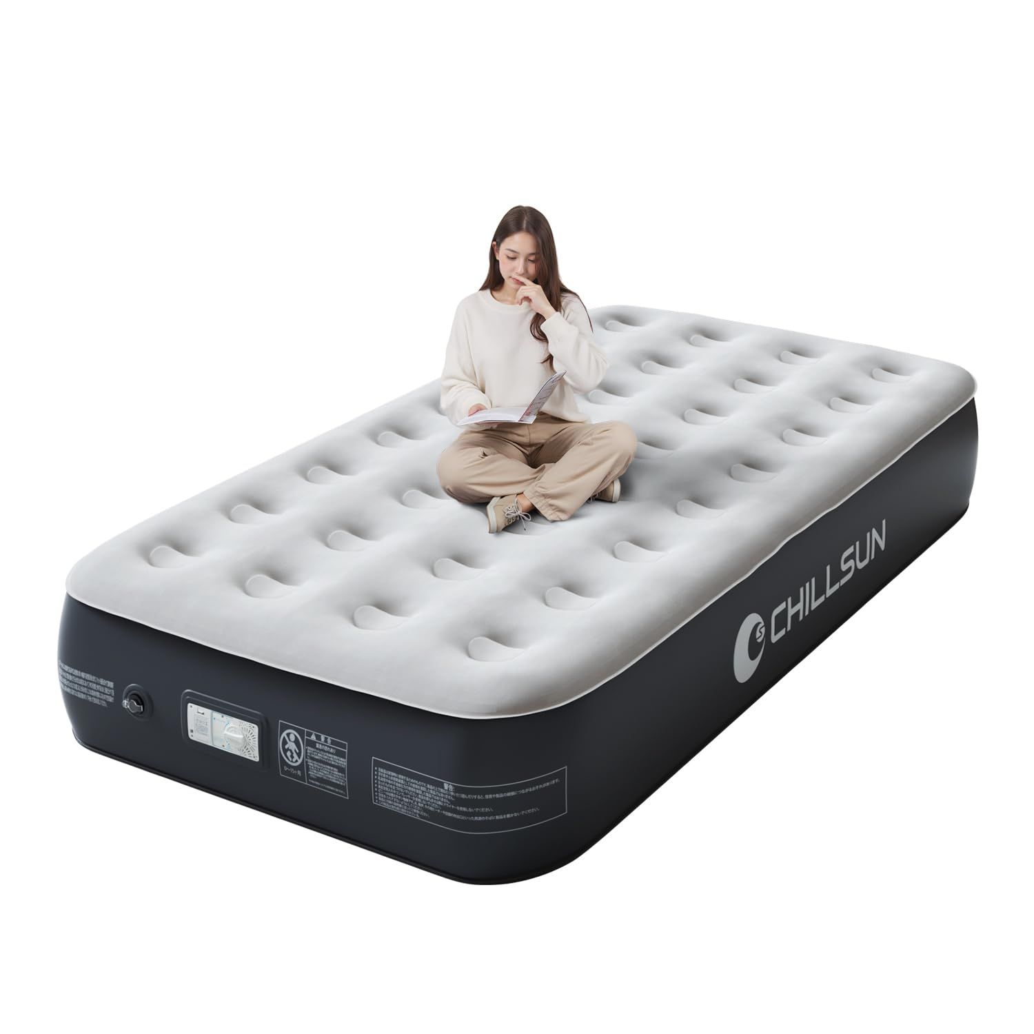 ★新品★CHILLSUN エアーベッド シングルサイズ 電動ポンプ内蔵 キャンプ マット 高耐久 フロック表面加工 長さ190×幅99×厚さ33cm 耐荷重250kg 空気ベッド 快適な寝心地 折り畳み 収納袋付き キャンプ 予備ベッド 来客用 家庭用