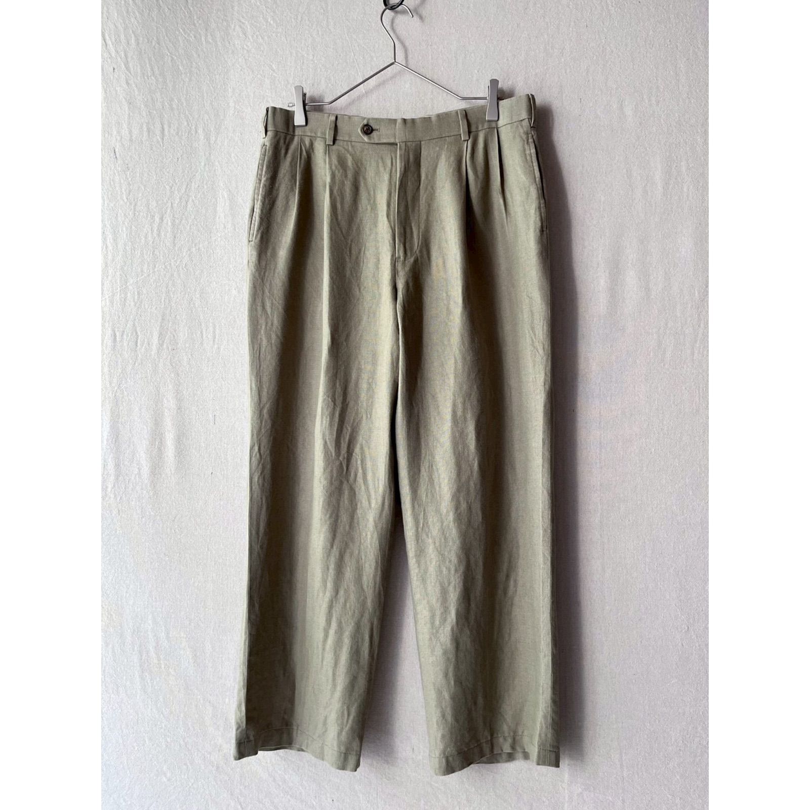 Brooks Brothers リネン スラックス / 34 ベージュ ツータック パンビンテージ USA P6-06005-9429
