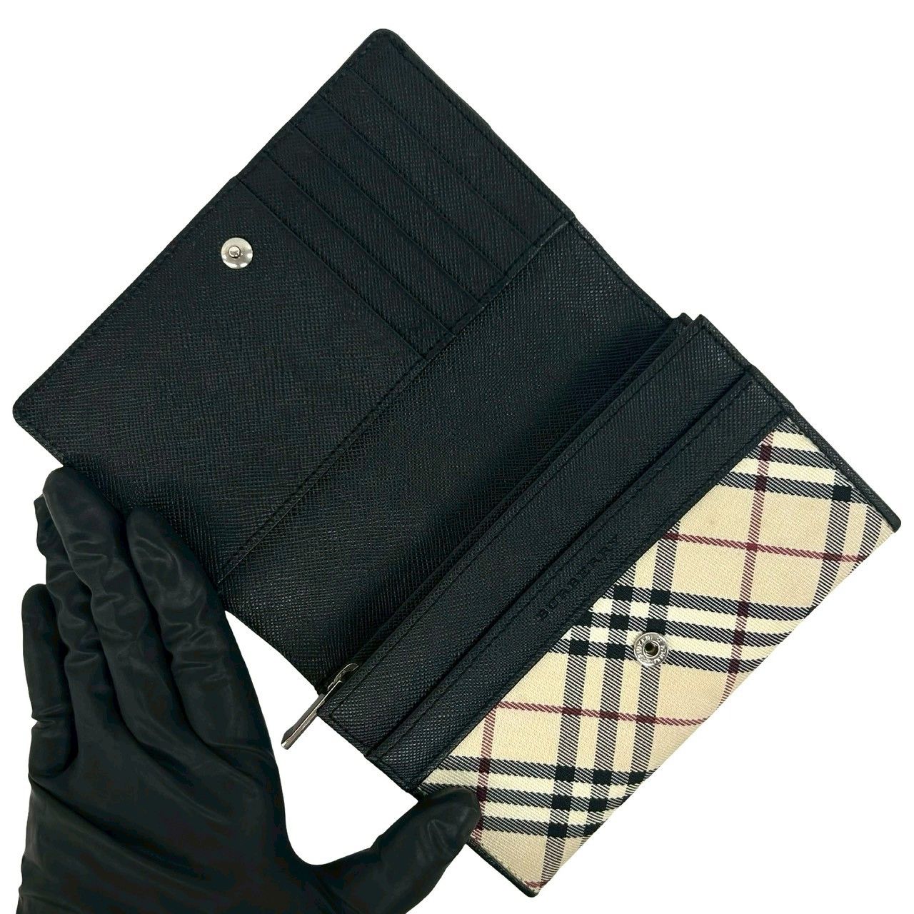 極 美品 BURBERRY バーバリー ノバチェック 柄 ロゴ キャンバス レザー