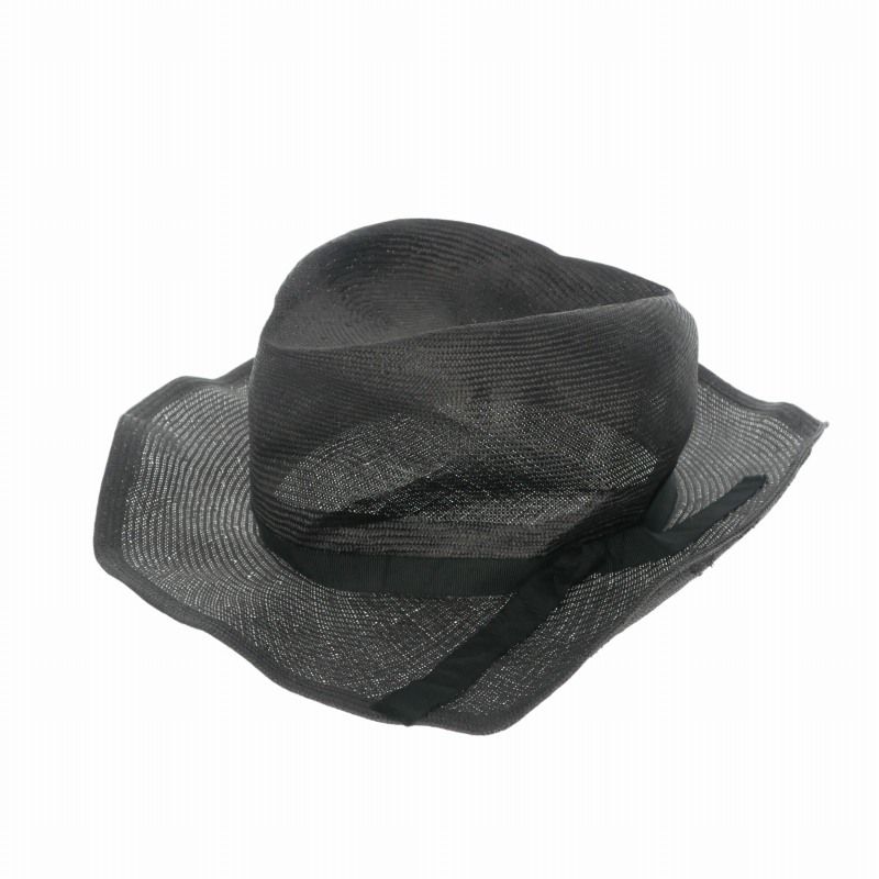 ヨウジヤマモトプールオム YOHJI YAMAMOTO POUR HOMME 19SS 中折れ ストローハット 麦わら帽子 ブラック 黒 HH-H04-966