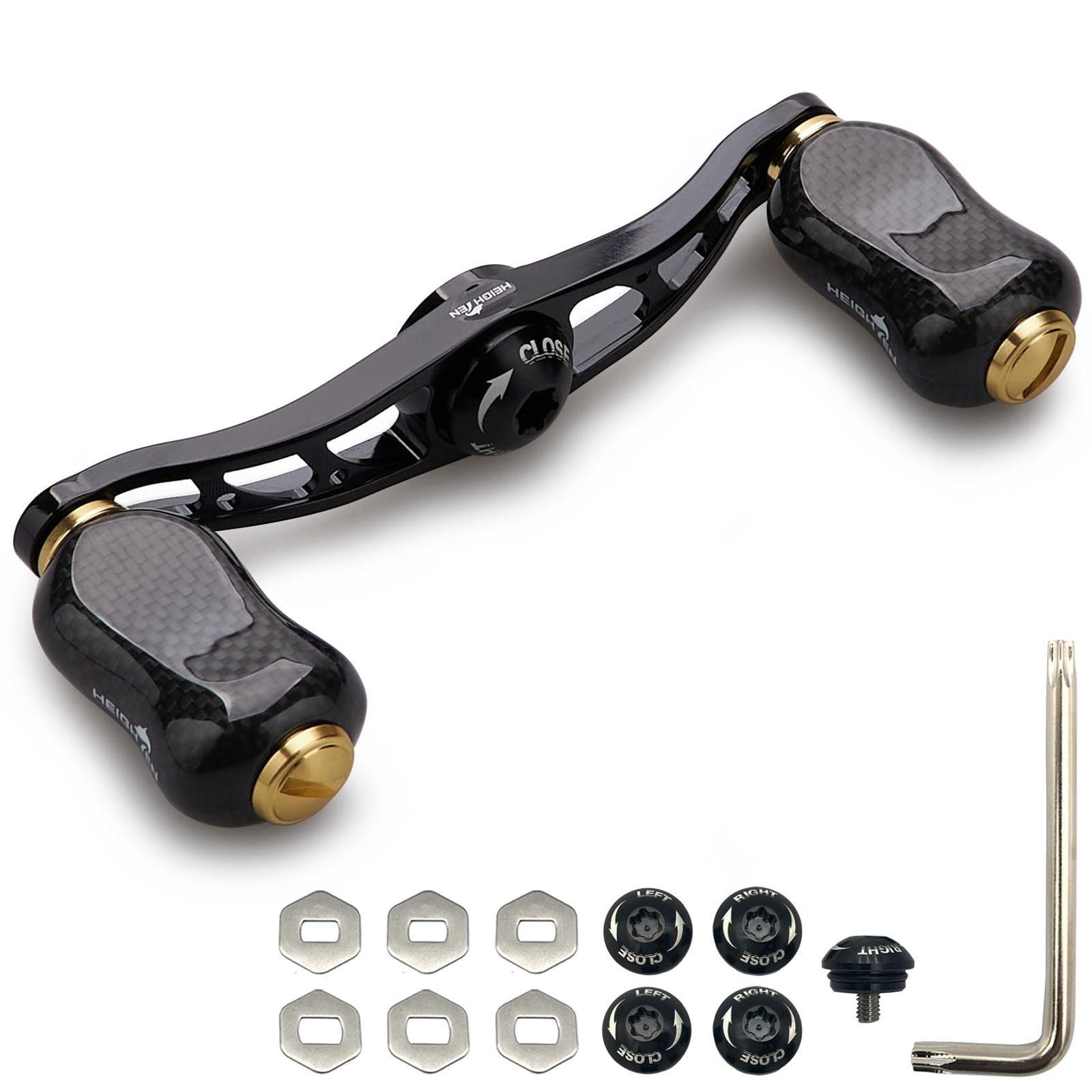 新品 HEIGHTEN 90mm リール ハンドル 20mm/21mm カーボンノブ搭載 シマノ(SHIMANO) ダイワ(DAIWA) アブ(Abu) 通用 ベイトリール 用 Arch Gourd Series (88mmハンドル - 21mmノブ - ブラ