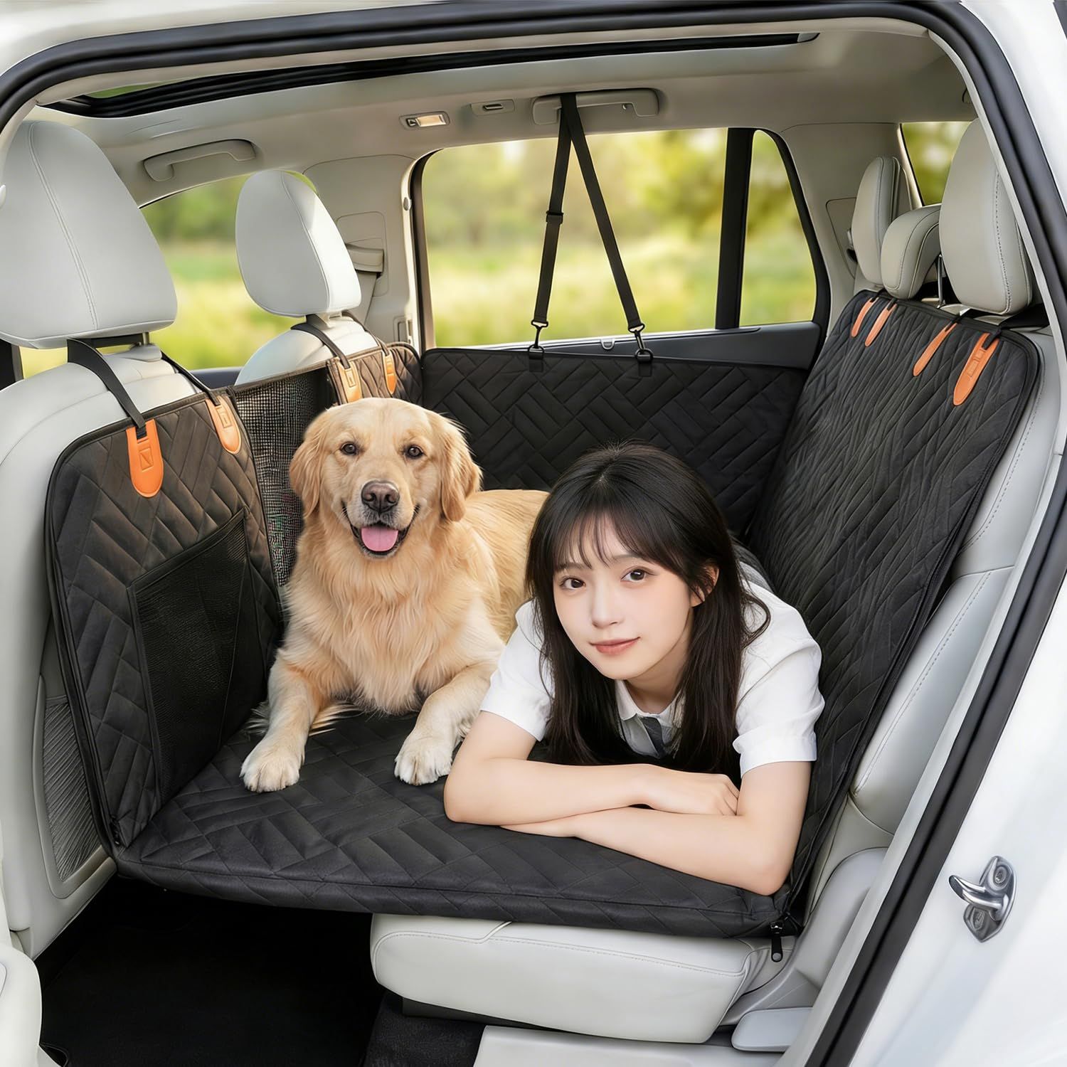 PETTENA 犬 車 シート 犬 ドライブシート 防水 折りたたみ式 4層構造 600Dオックスフォードクロス 撥水加工 滑り止め付き 通気メッシュ ドライブベッド 取り外し可能 洗濯機対応 後部座席保護 引っかき傷防止 汚れ防止 コンパクト収納 多車pms