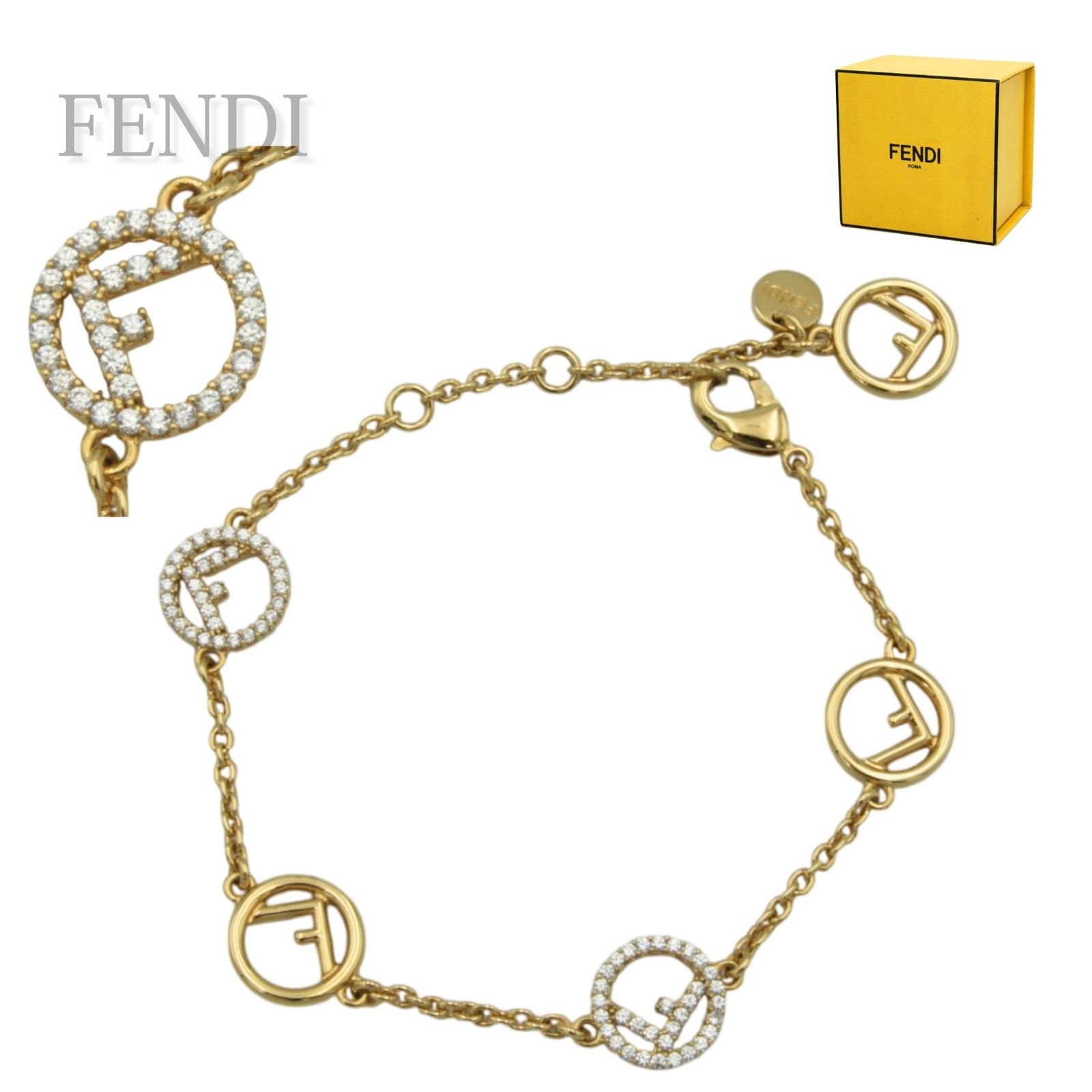 【中古】FENDI フェンディ エフイズ ブレスレット レディース ゴールド 金 ラインストーン Fロゴ アクセサリー バングル 人気 上品 高級 ファッションジュエリー プレゼント ギフト