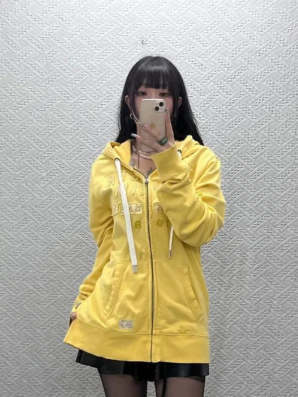 タミヒルフィガー Y2K レトロ 00's Kitsch レモン風味 フードジップアップ L C12588