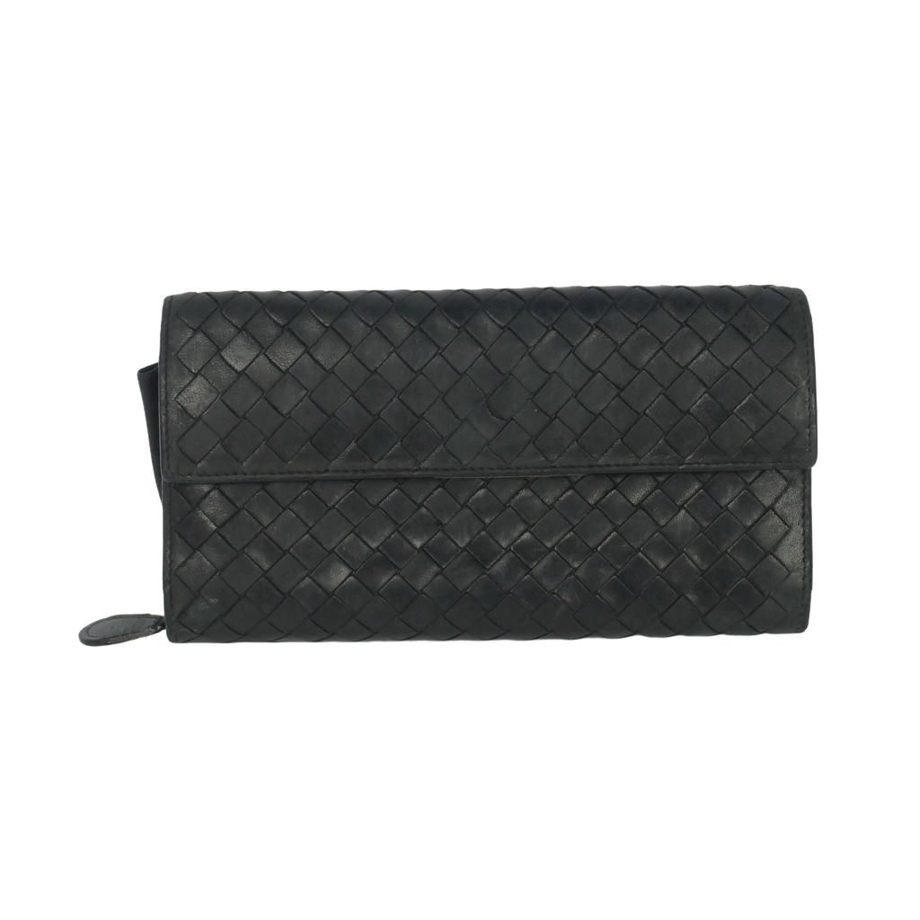 ボッテガヴェネタ BOTTEGA VENETA イントレチャート コンチネンタルウォレット 長財布 レザー 黒 ブラック 150509