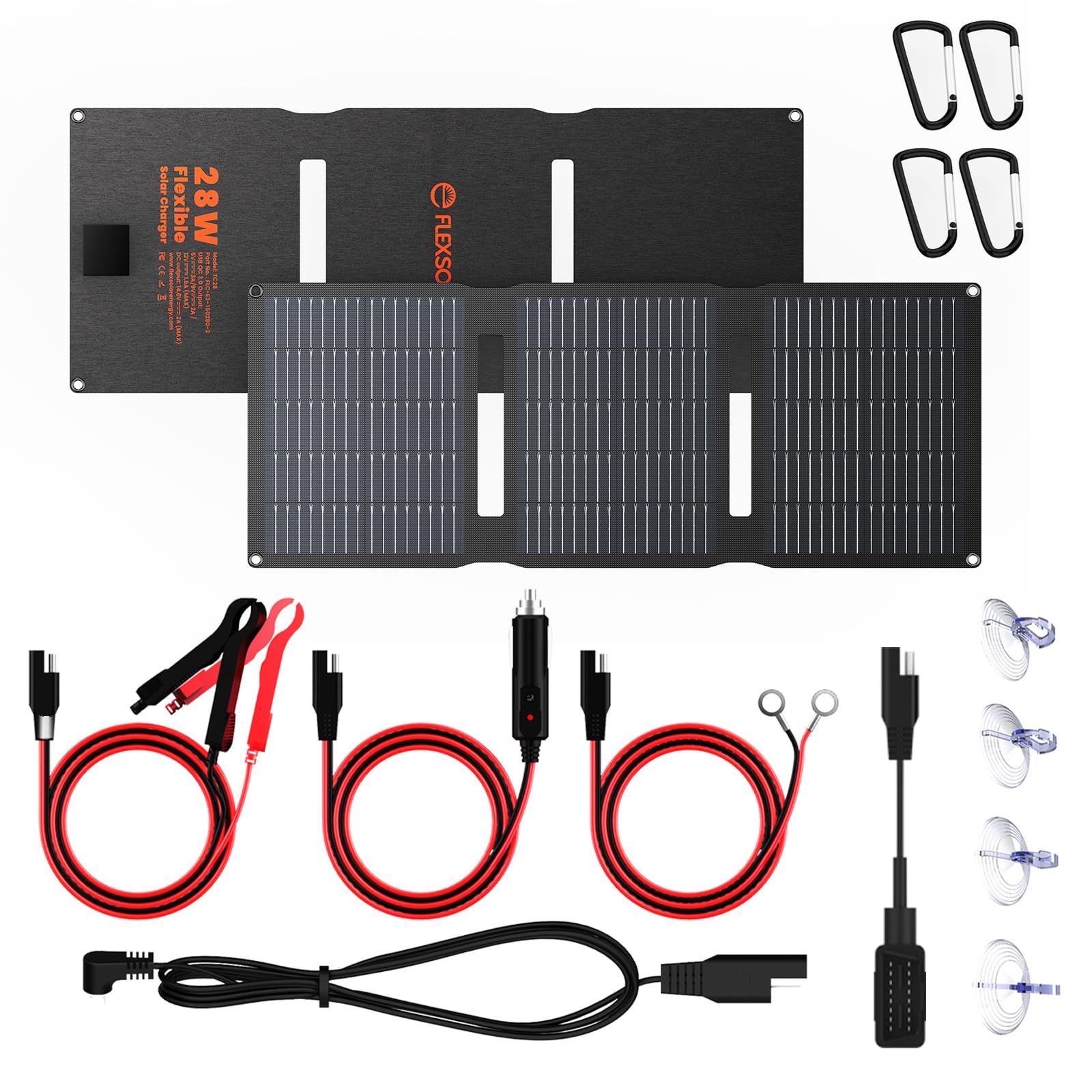 FlexSolar 28W 車 ソーラー バッテリーチャージャー充電キット ソーラーパネル 充電器 車12V 折りたたみ超軽量 USB DC SAE 車電池 自動車、オートバイ、ボート、マリン、RV、トレーラー 補充電 メンテナンスe