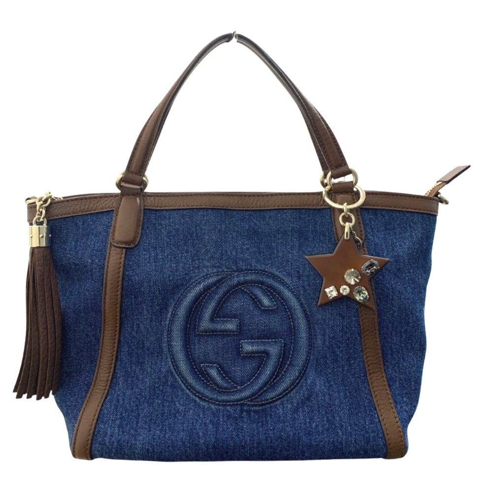 グッチ ソーホー デニムトート 369176 ブルー デニム レザー キーホルダー付き シンプル レディース GUCCI トートバッグ