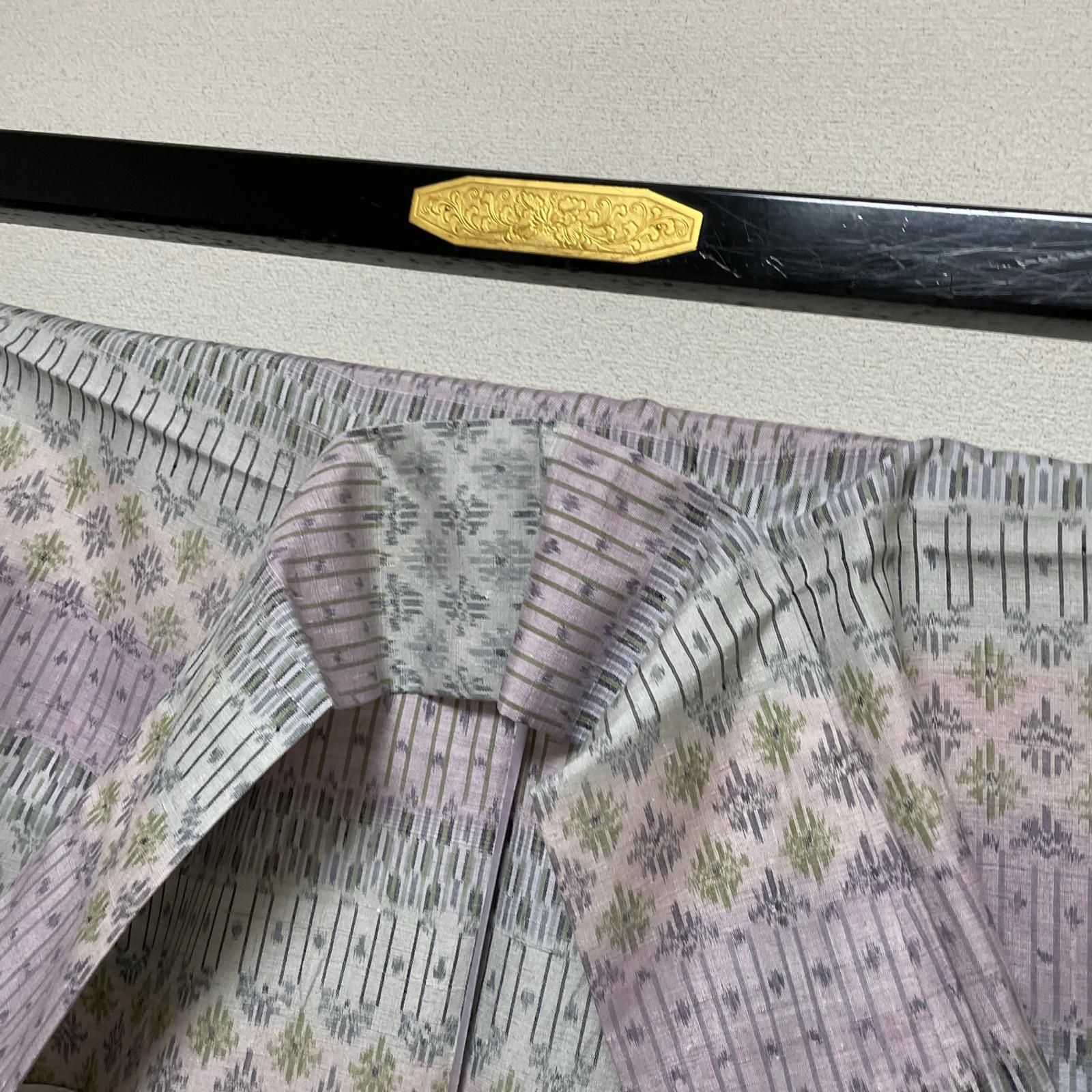 紬 裄67.5 トールサイズ 単衣仕立て 横段の細かな絣 着物 正絹 X-4096