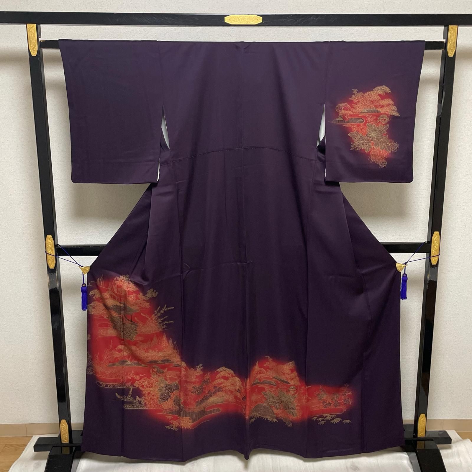 付下げ 鮮やかな暈し染 美しい風景 着物 正絹 X-4107