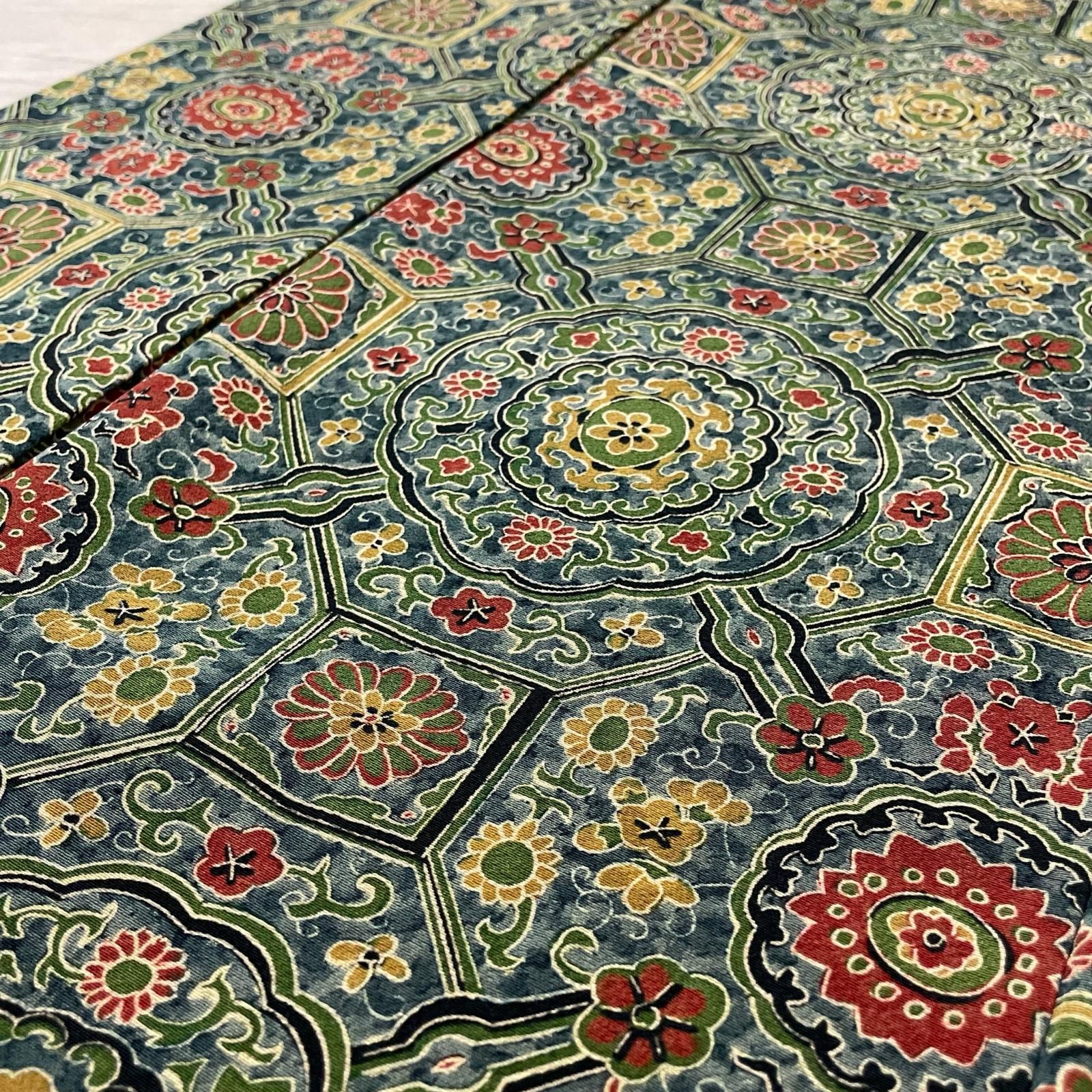 小紋 ちりめん 蜀江に正倉院 花唐草 着物 正絹 X-4128