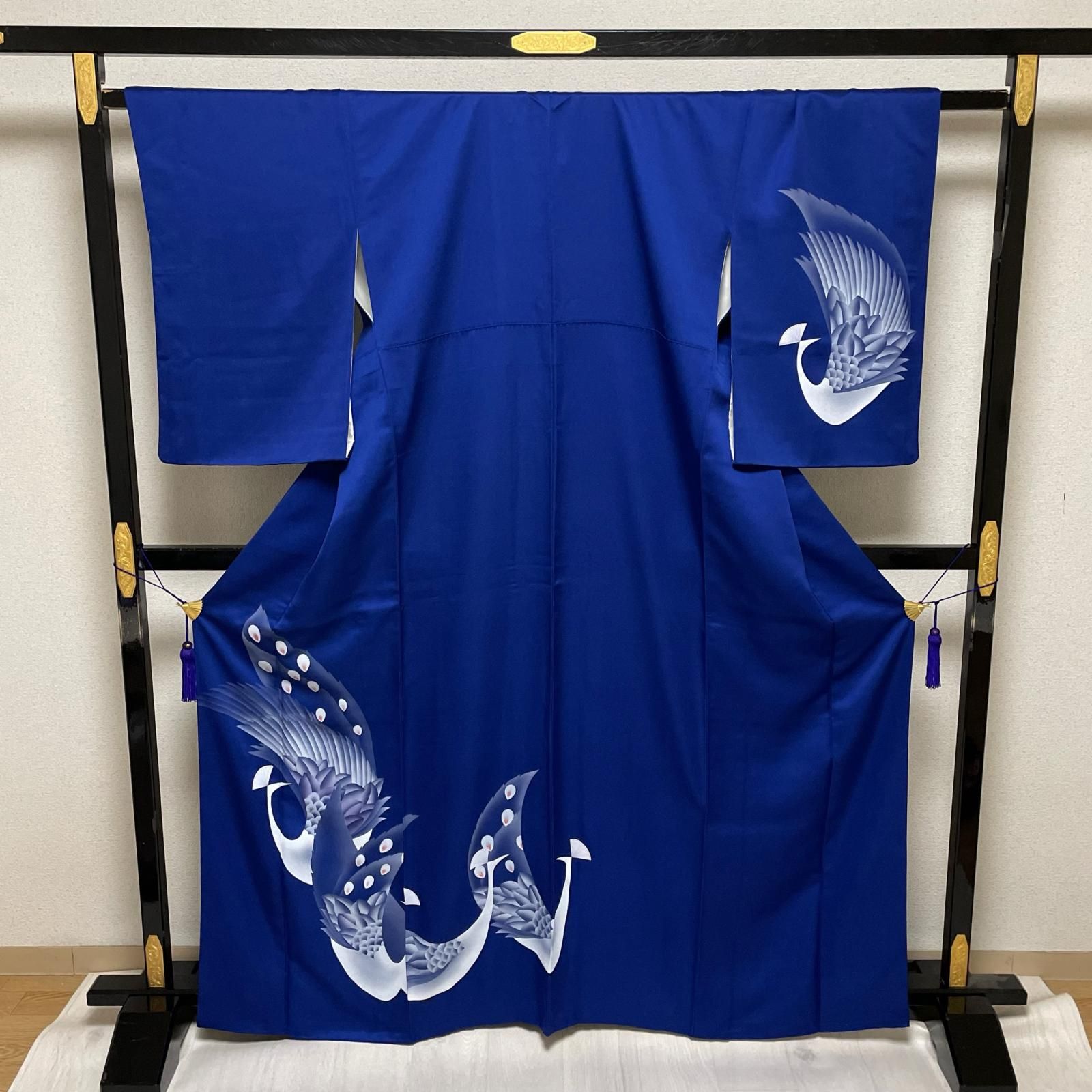 付下げ 孔雀の染め 着物 正絹 X-4129