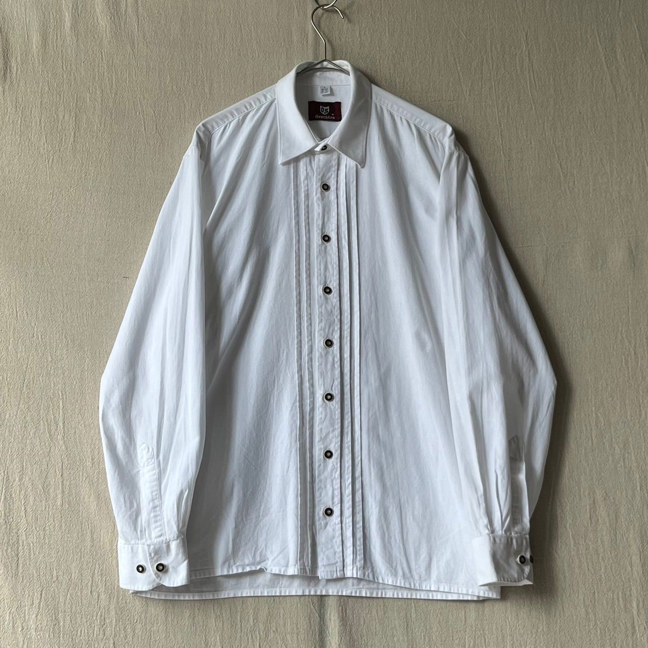 Euro vintage チロリアンシャツ / M コットン ホワイト ピンタック ユーロ ビンテージ T6-04119-9167