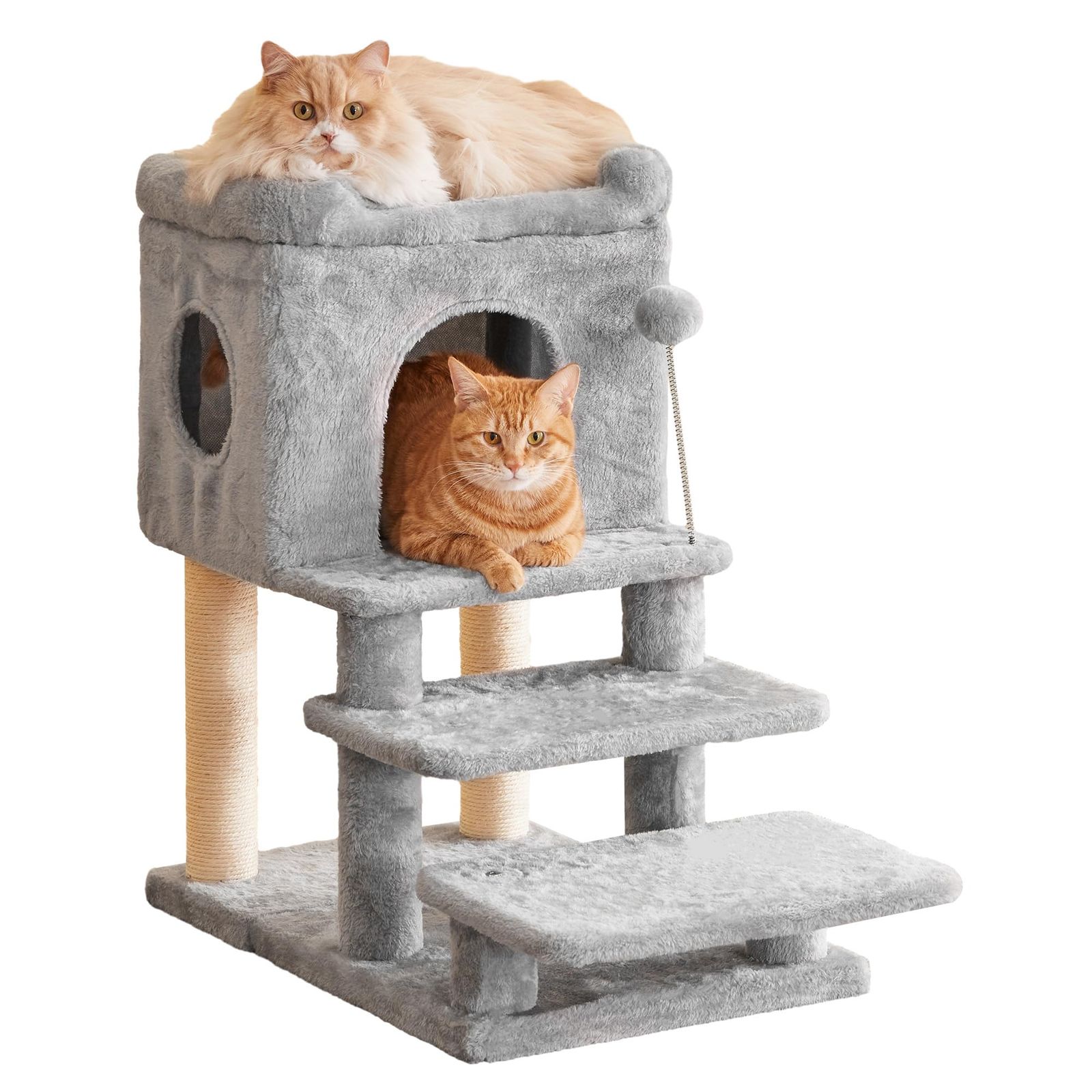 Mwpo シニア ジャンプの苦手な猫ちゃん 登りやすいステップ 広い階段タイプ 低い段差 広いステップ 爪とぎ キャットタワー ハウス付き ライトグレー 883Bmt b55a19da