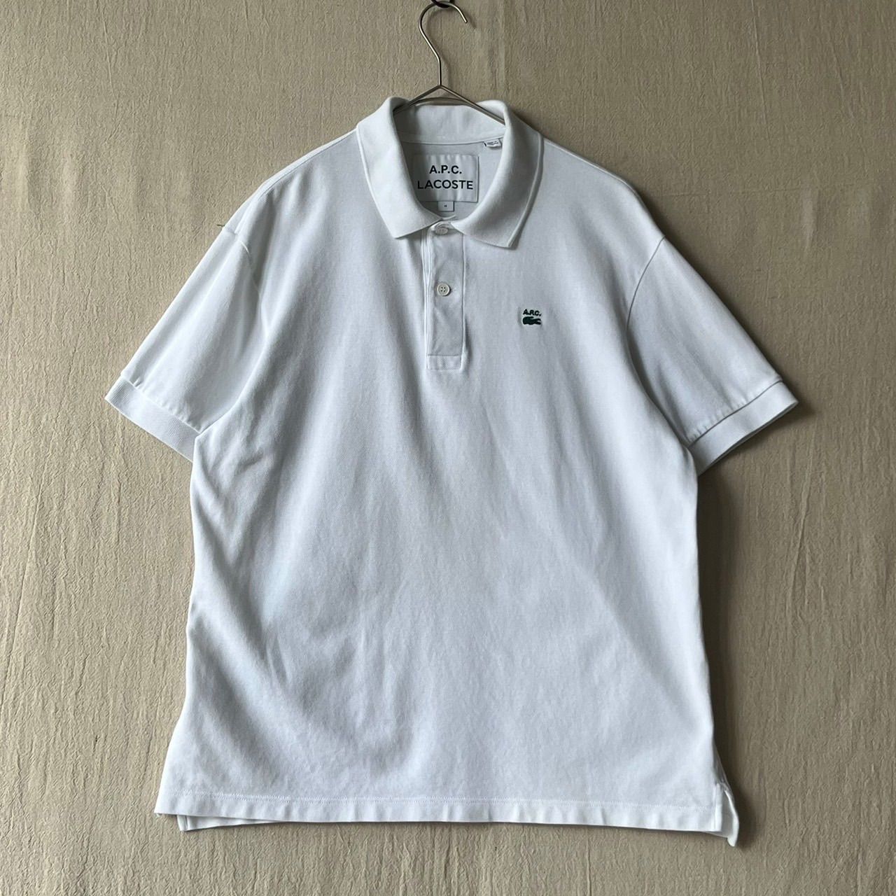 A.P.C. × LACOSTE ポロ シャツ / M コットン ホワイト ロゴ 半袖 コラボ モロッコ製 T6-06047-9539