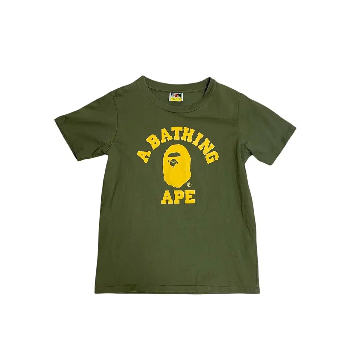 S) アベイシングエイプ オリーブ カレッジ ロゴ 半袖 Tシャツ