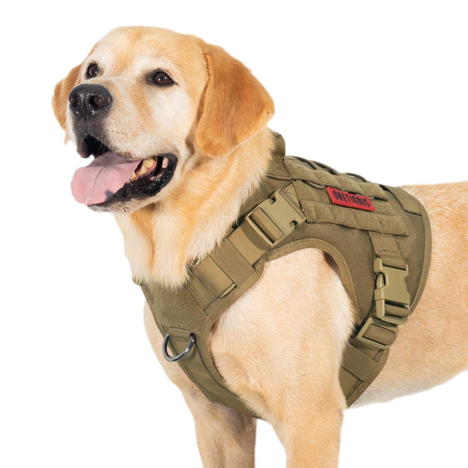 新品 OneTigris 犬 ハーネス 超軽量 タクティカルハーネス 引っ張り防止 喉に優しい ハンドルとDリング2個付き メッシュナイロンハーネス 名前タグを貼り付け可能 ミリタリー 犬用 MOLLEシステム付き クイックラッチデサイー 簡単着脱 訓練 (ブ