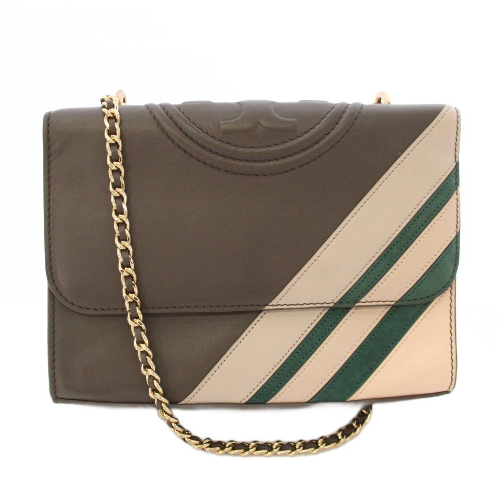 トリーバーチ TORY BURCH Fleming Stripe convertibleショルダーバッグ レザー 茶 ブラウン /TK