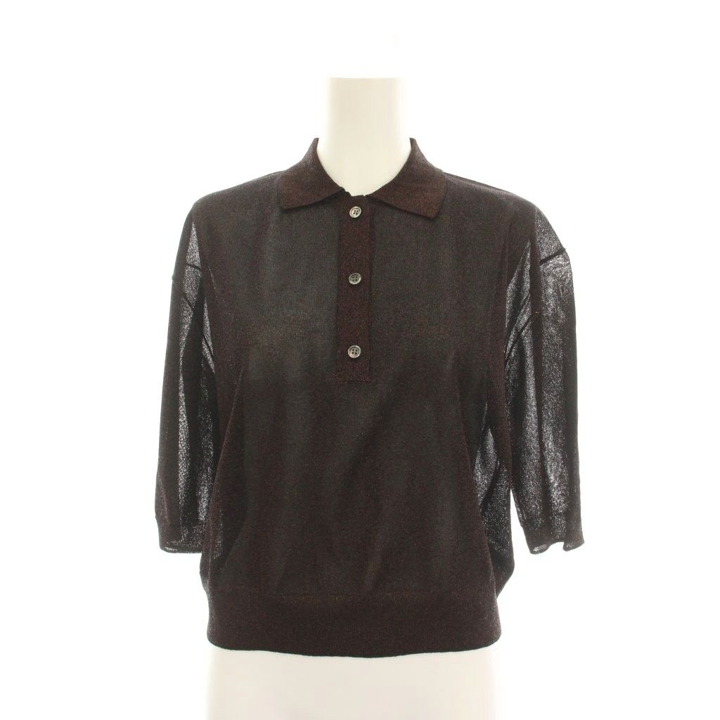 サクラ SACRA EX FINE GLOSSY YARN POLO ポロシャツ 38 茶色 ブラウン ラメ 半袖 125539081 /YM3