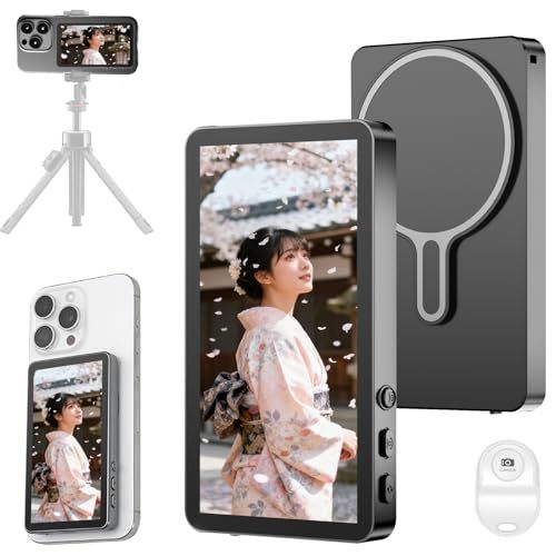 ★新品★自撮りモニター スマホ用自撮りiPhone/Android対応 輝度調整可能 撮影用 背面カメラ 4時間使用可能 Magsafe 磁石吸着 自撮りVlogモニター 内蔵マグネット式ワイヤレス ABS+シリコン複合材質 自撮り/Vlog記録/ビデオ録画/