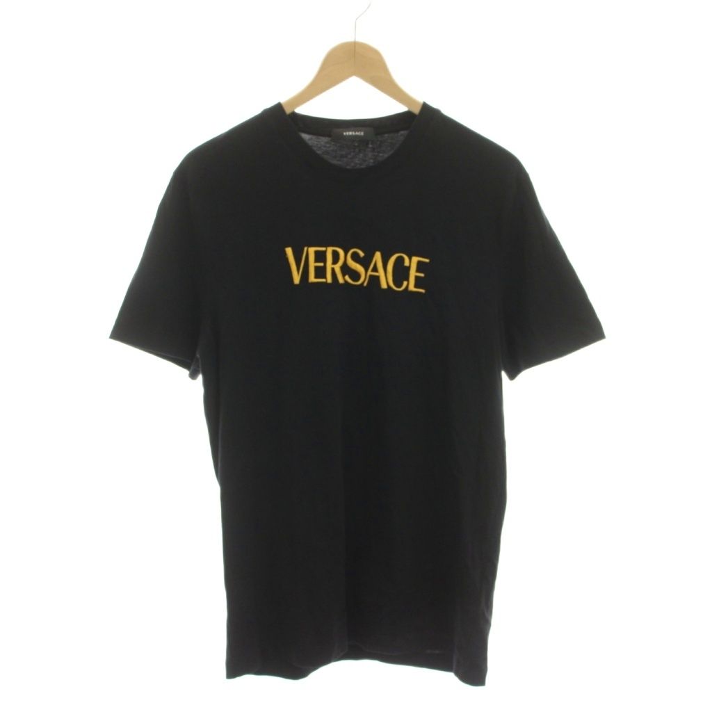 ヴェルサーチ ヴェルサーチェ VERSACE Tシャツ カットソー S 黒 ブラック ロゴ刺繍 半袖 1011660 /YM22