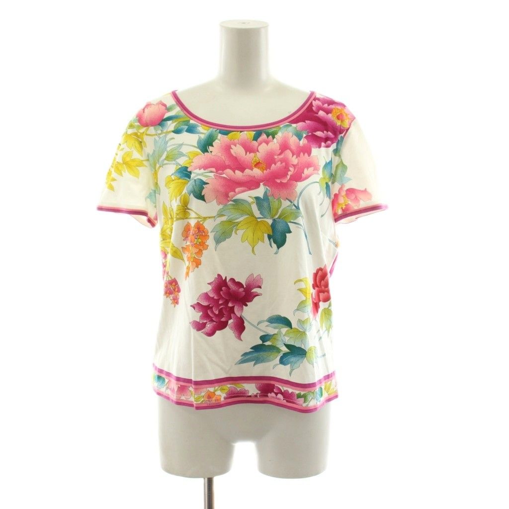 レオナール LEONARD FASHION Tシャツ カットソー 半袖 花柄 M 白 ホワイト マルチカラー 0399121 /KU 8