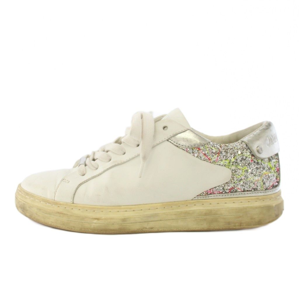 ジミーチュウ JIMMY CHOO ローマ ROME スニーカー シューズ レザー グリッター 38 白 ホワイト /TK
