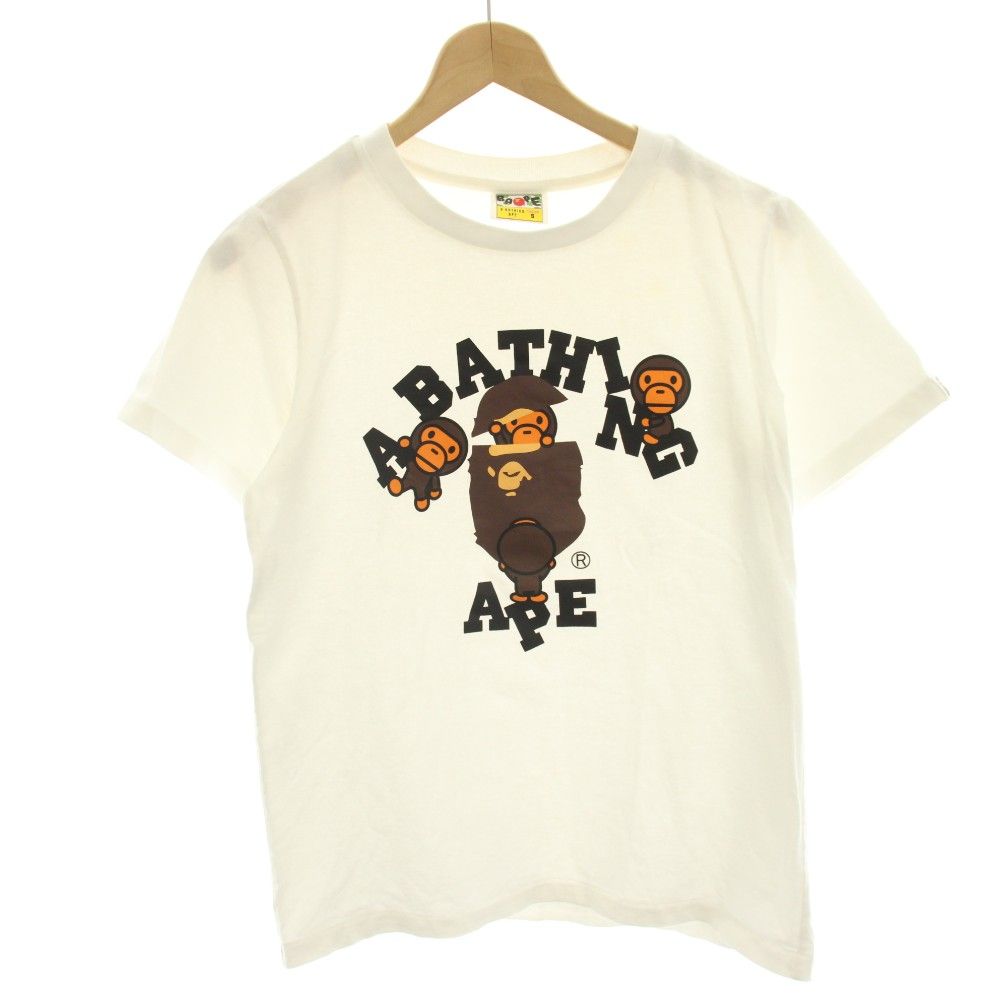 アベイシングエイプ A BATHING APE カレッジマイロTシャツ COLLEGE MILO TEE カットソー 半袖 プリント S 白 ホワイト /HN22