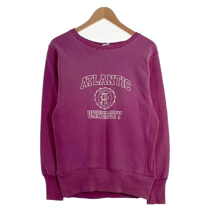 90's Champion チャンピオン REVERSE WEAVE リバースウィーブ 刺繍タグ ATLANTIC UNIVERSITY クルーネックスウェット ピンク Size L