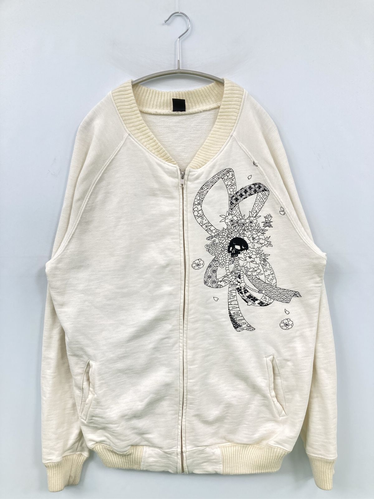 CROPPED HEADS ブルゾン LARGE アイボリー コットン スウェット 前面プリント バックプリント ミドル丈 フードなし ジップアップ メンズ レディース