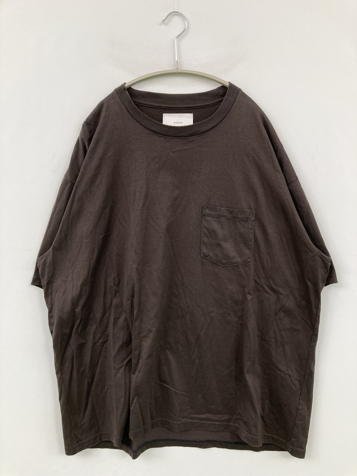 stein Tシャツ/カットソー L ブラウン 無地 ミドル丈 半袖 クルーネック(丸首) メンズ レディース