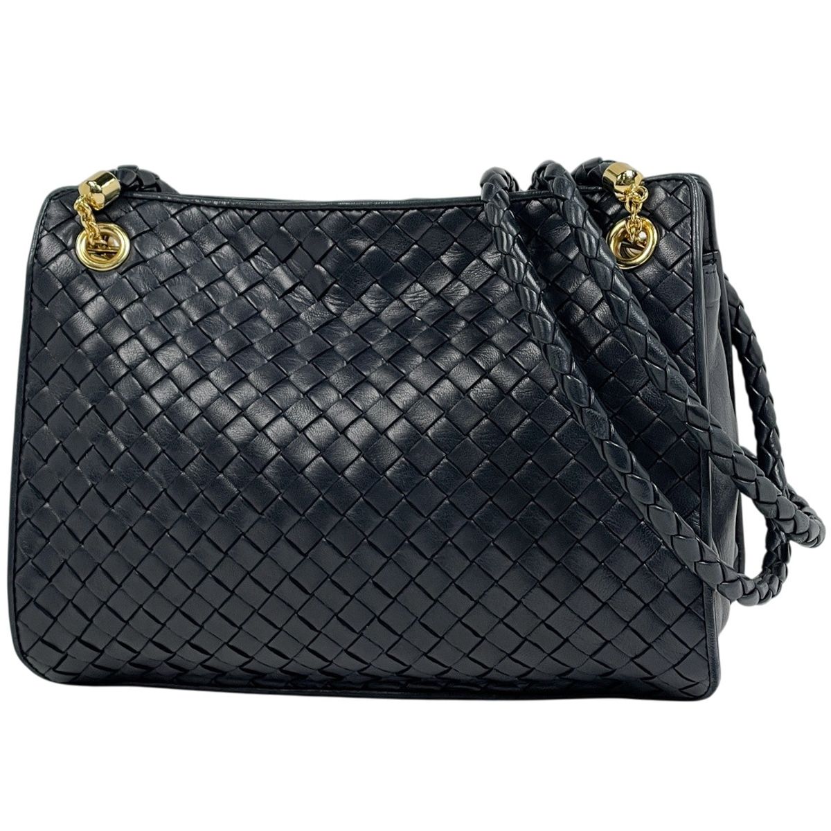 ボッテガヴェネタ BOTTEGAVENETA イントレチャート ショルダーバッグ レザー ネイビー レディース 【中古】