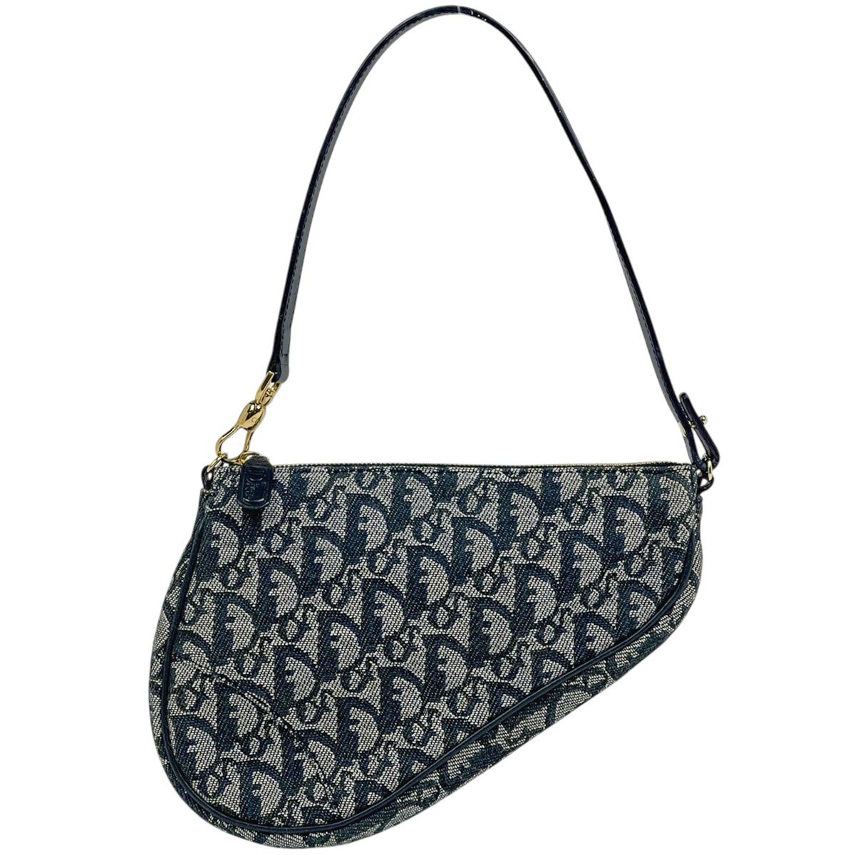 クリスチャンディオール Christian Dior トロッター柄 サドルバッグ ショルダーバッグ キャンバス ネイビー レディース 【中古】