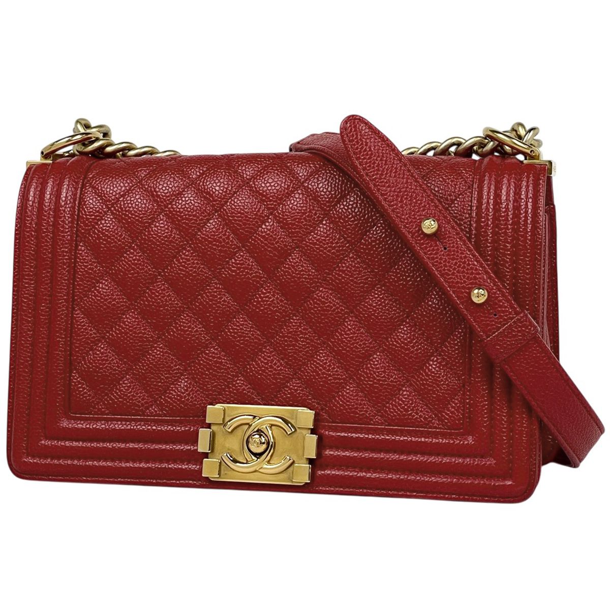 シャネル CHANEL ボーイシャネル チェーン ショルダーバッグ ココマーク キャビアスキン レッド A67086 レディース 【中古】