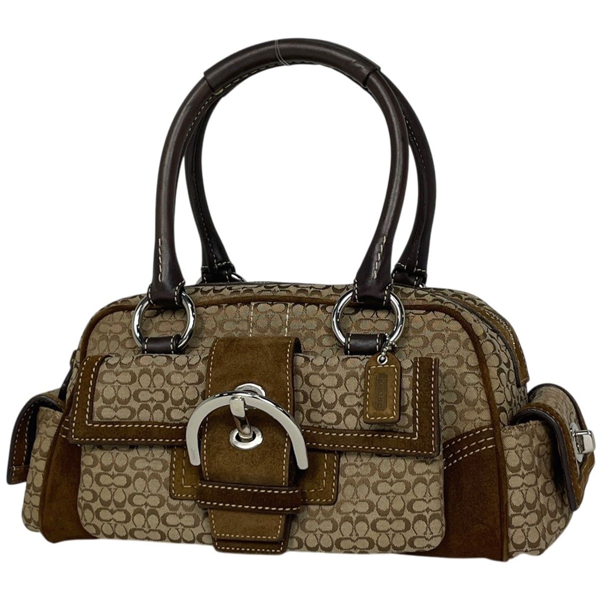 コーチ COACH ミニシグネチャー ハンドバッグ キャンバス ブラウン 3647 レディース 【中古】