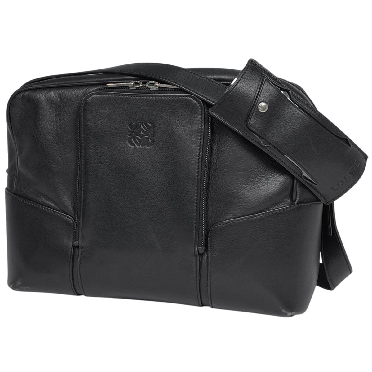 ロエベ LOEWE アナグラム ショルダーバッグ レザー ブラック レディース 【中古】