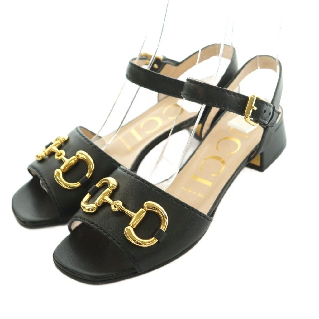 グッチ GUCCI サンダル ストラップ チャンキーヒール ホースビット 36.5 23.5cm 黒 ブラック 655413 /MI ■OS